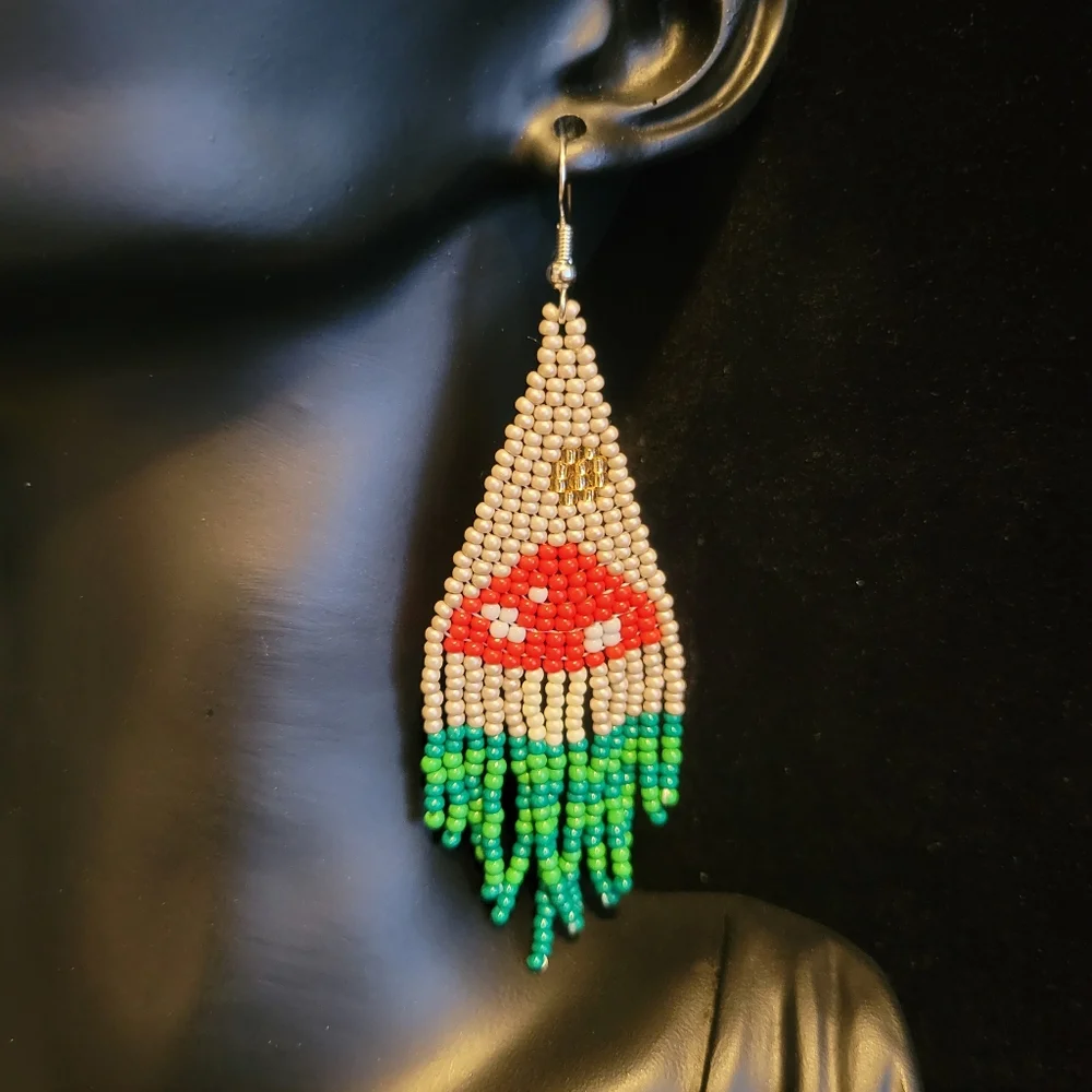 Mushroom & Sun Beaded Earrings - Picture 4 of 4